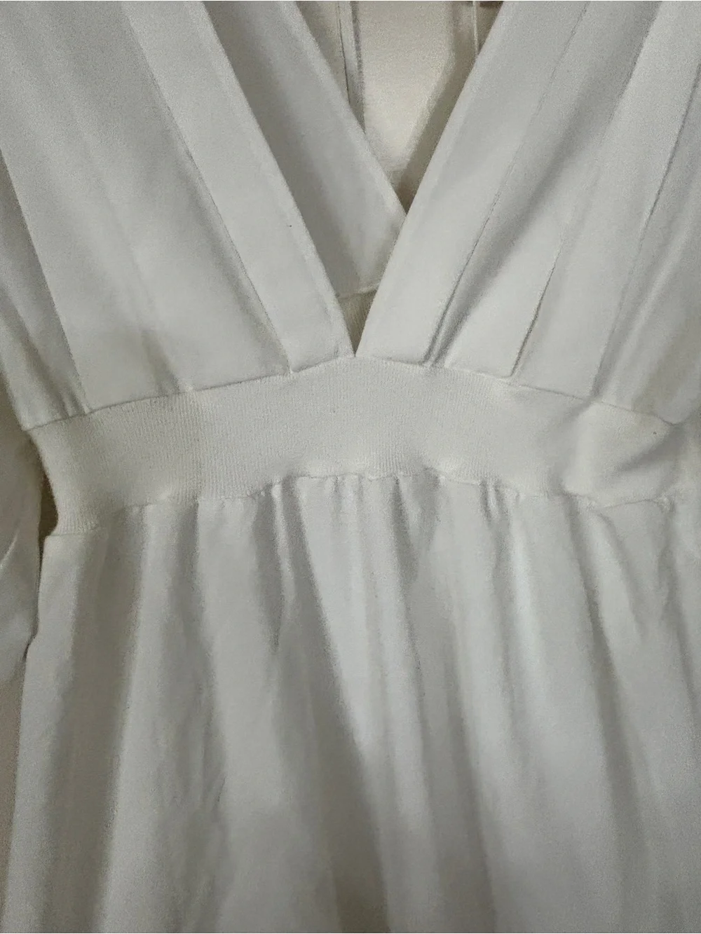 White Puff-Sleeve V-Neck Midi Dress